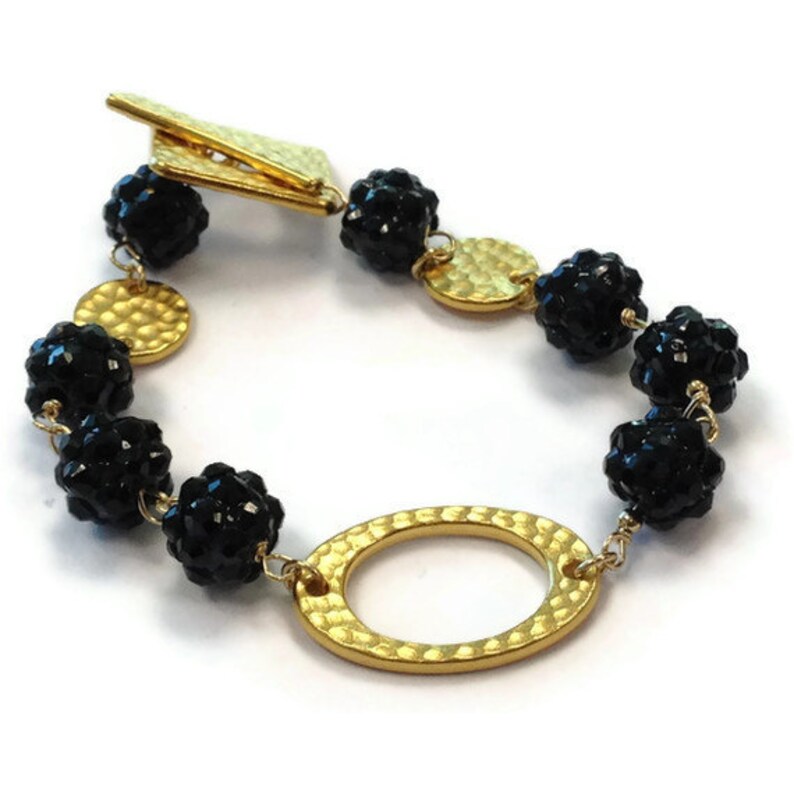 Black Bracelet Yellow Gold Rhodium Jewelry Statement - Etsy