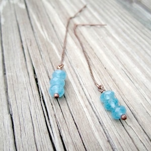 Blaue Apatit Ohrringe - Blauer Schmuck - KupferSchmuck - Fädelkette Damenschmuck - Edelstein Unikat Zierliche ER-56