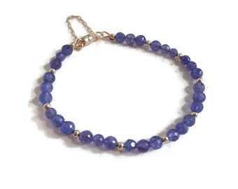 Tanzanite Bracelet - 14k Gold Jewelry - Purple Gemstone Jewellery - December Birthstone - Beaded