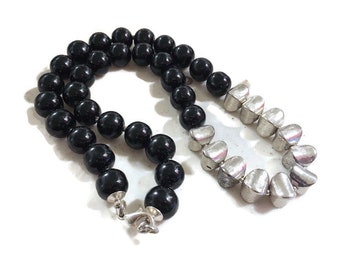 Black Necklace - Silver Jewelry - Chunky Jewellery - Beaded