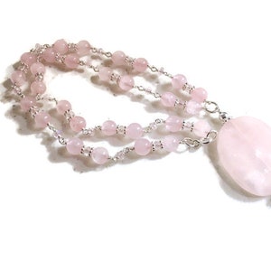 Pink Necklace - Rose Quartz Jewellery - Sterling Silver Jewelry - Gemstone Pendant - Crystal