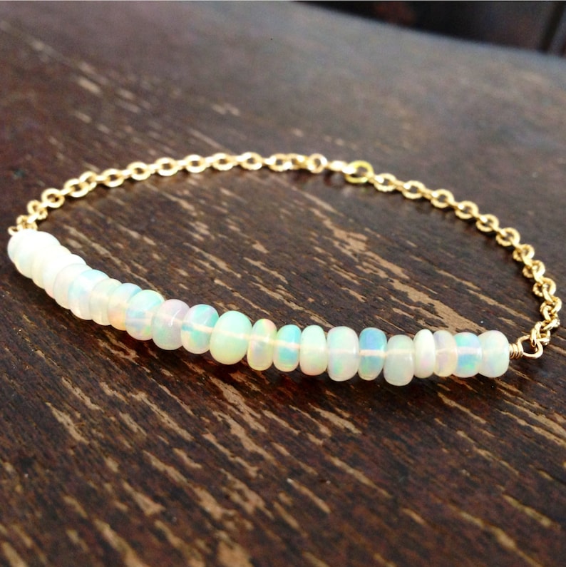 Opal Bracelet October Birthstone Gold Chain Jewellery Ethiopian Opal Jewelry Iridescent Beaded Handmade Gift Carmal Luxe image 2