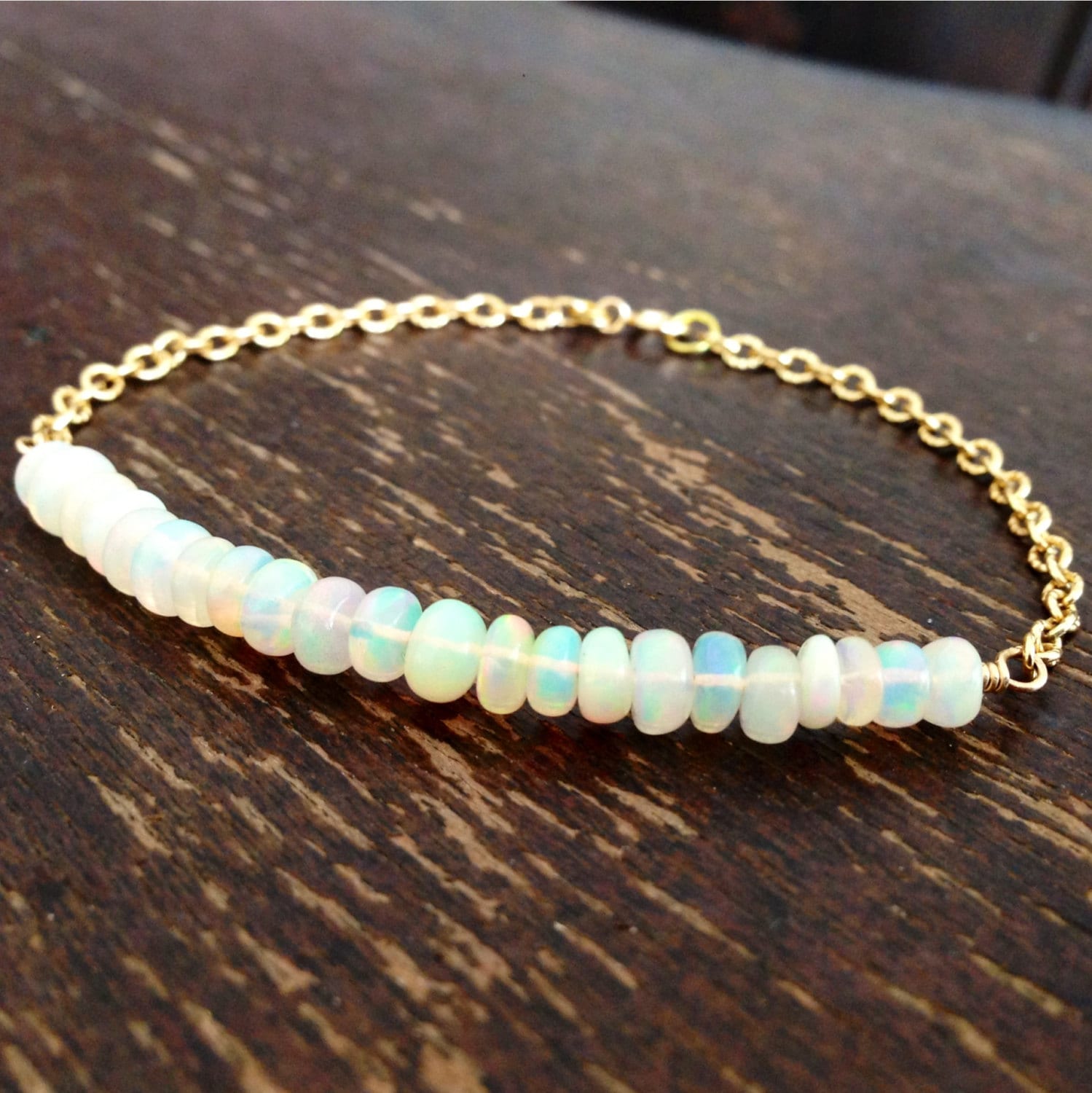 Braccialetto Etiope Con Opale E Peridoto - Pietre Preziose Naturali, Opale Welo Bianco E Peridoto Verde, Lunghezza 22 Cm, Argento 925, Gioiello Per Donna, Regalo Compleanno