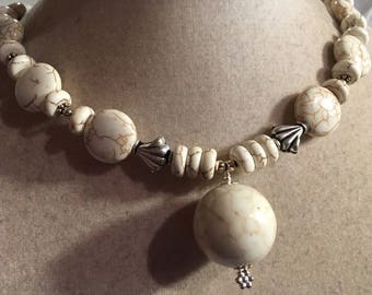 White Turquoise Necklace - Sterling Silver Jewelry - Pendant - Gemstone Jewellery - Beaded - Trendy - Fashion