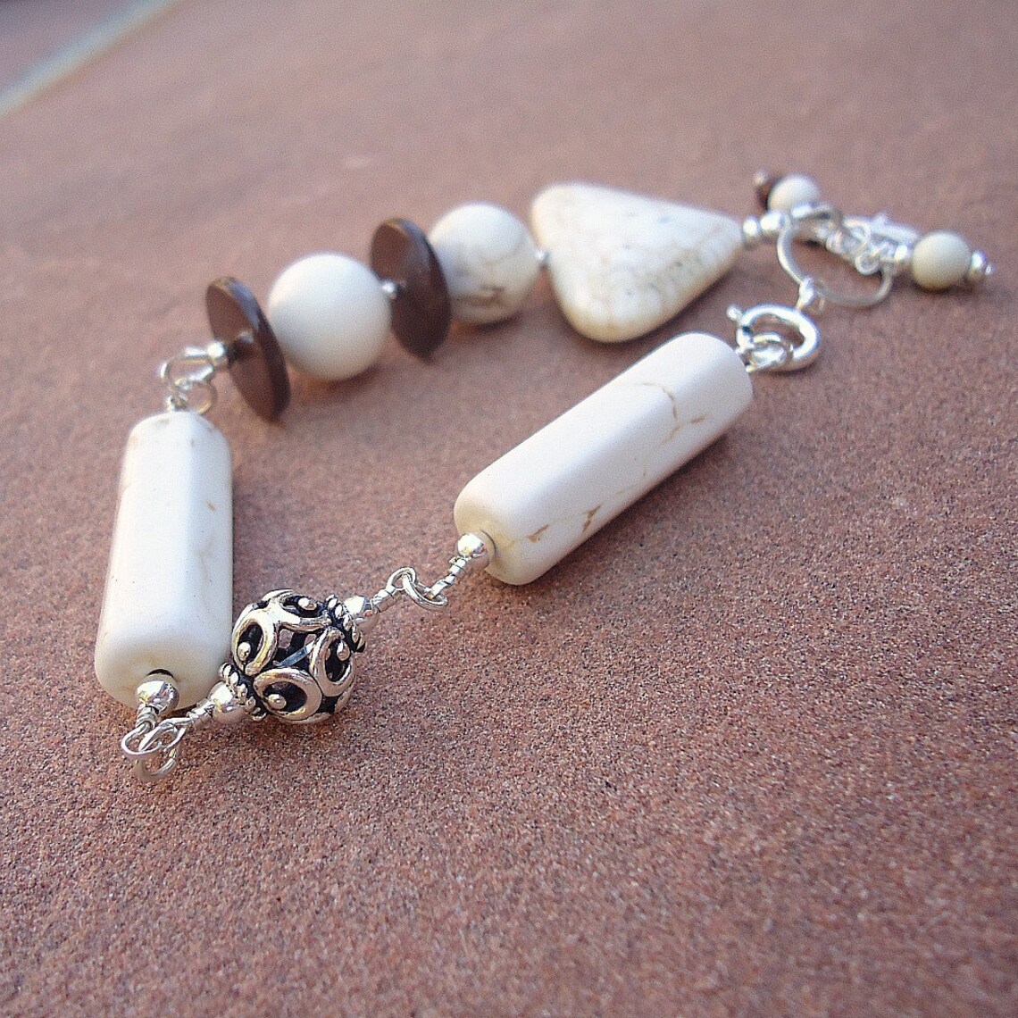 White Turquoise Bracelet Sterling Silver Jewelry Gemstone Etsy