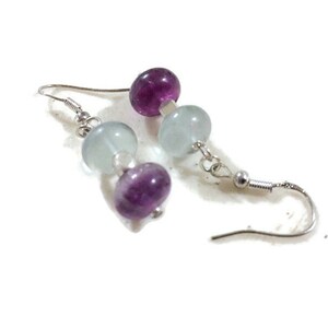 Fluorite Earrings - Purple Green Gemstone Jewellery - Multicolor - Sterling Silver - Chunky Jewelry