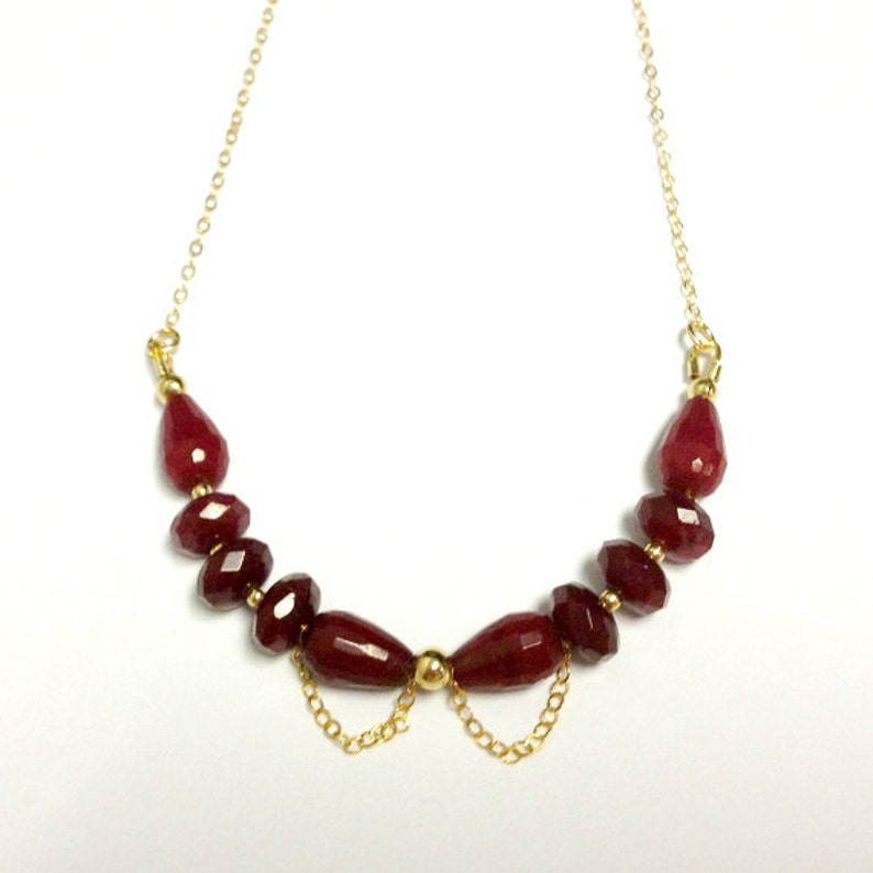 Red Ruby Quartz Necklace Yellow Gold Jewelry July Birthstone Jewellery Modern Gemstone Chain Crimson Teardrop image 1