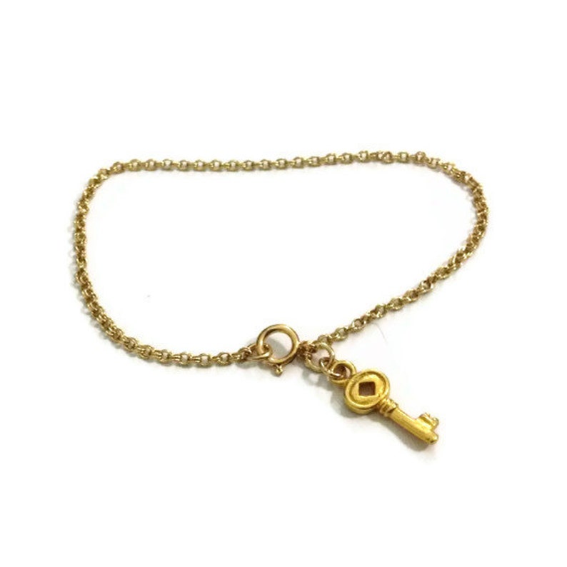 Gold Chain Bracelet Key Charm Jewelry Urban Luxe Everyday Etsy