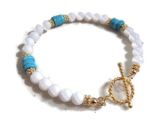 White Bracelet - Jade Jewelry - Sleeping Beauty Turquoise Gemstone Jewellery - Gold - Fashion