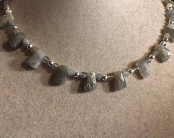 Labradorite Necklace - Gray Gemstone Jewelry - Sterling Silver Jewellery - Beaded - Grey