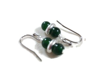 Green Earrings - Silver Jewelry - Jade Gemstone Jewellery - Dangle - Pierced