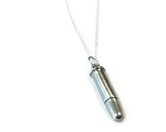 Bullet Necklace Bullet Charm Pendant Sterling Silver Chain Necklace Modern Hipster 925 Jewelry Ammo TBM