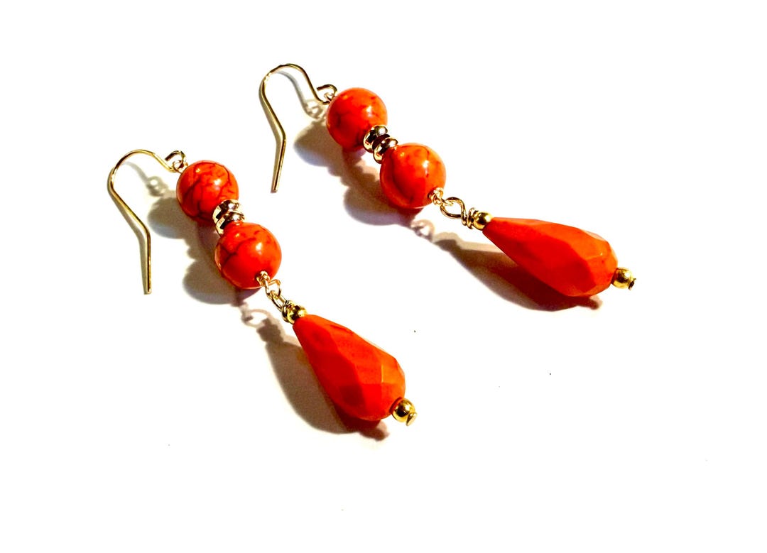 Orange Howlite Earrings - Gold Jewelry - Hipster Jewellery - Gemstone ...