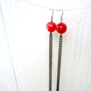 Extra Long Earrings Pink Orange Earrings Extra Long Gunmetal Jewelry Chain Dangle Earrings Jewellery ER-153