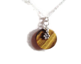 Tiger Eye Necklace - Sterling Silver Jewelry - Brown Gemstone Jewellery - Pendant - Flower - Fashion