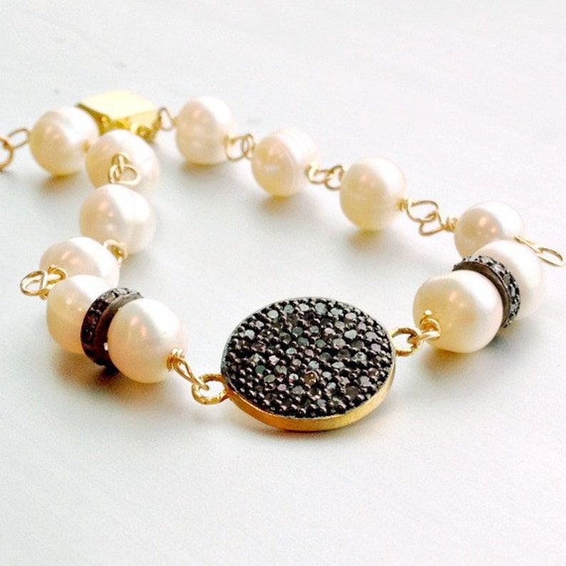 Pearl Bracelet Pave Diamond Jewelry Oxidized Sterling - Etsy