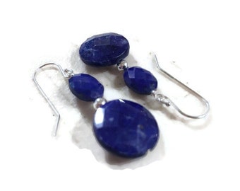 Navy Blue Lapis Earrings - Lapis Jewelry - Sterling Silver Jewelry - Gemstone Jewellery - Denim - Dangle - Fashion