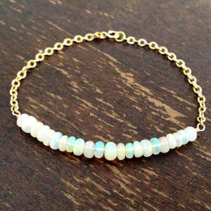 Opal Bracelet October Birthstone Gold Chain Jewellery Ethiopian Opal Jewelry Iridescent Beaded Handmade Gift Carmal Luxe image 1