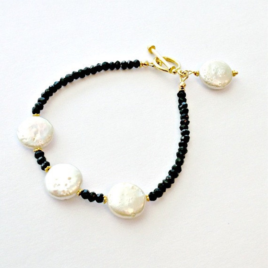 Black White Bracelet Pearl Spinel Gemstone Jewellery Gold Jewelry Luxe ...