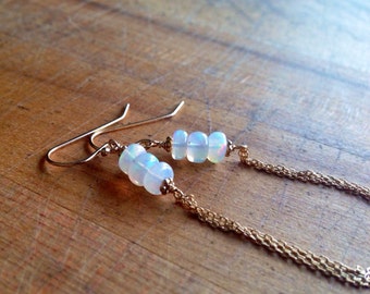 Ethiopian Opal Earrings - October Birthstone Jewellery - Gold Jewelry - Gemstone - Iridescent - Chain