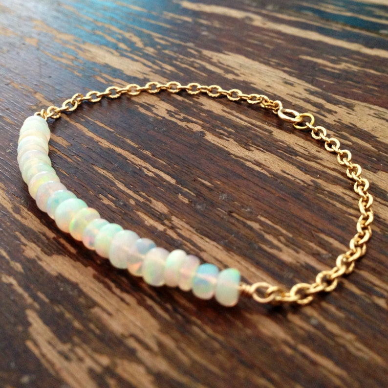 Opal Bracelet October Birthstone Gold Chain Jewellery Ethiopian Opal Jewelry Iridescent Beaded Handmade Gift Carmal Luxe image 3