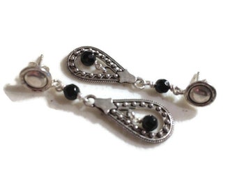 Black Onyx Earrings - Sterling Silver Jewelry - Gemstone Jewellery - Teardrop - Fashion - Trendy