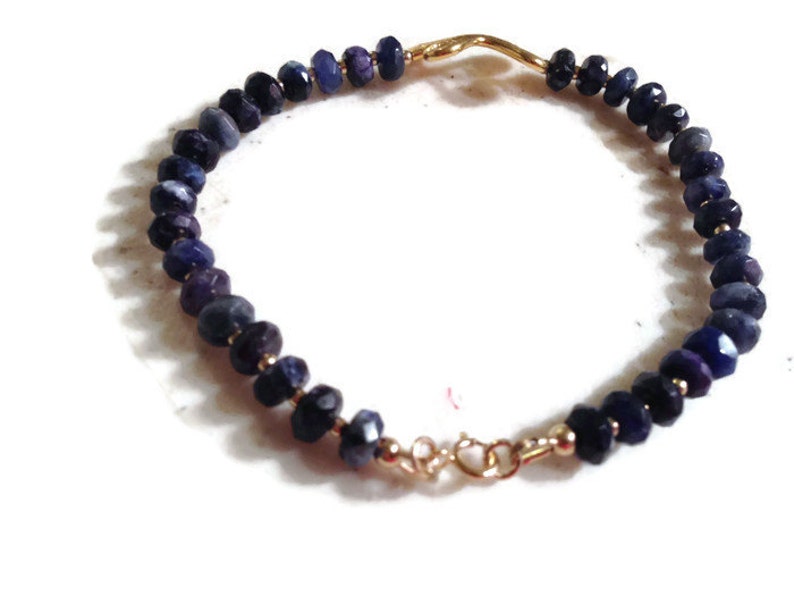 Lapis Bracelet Navy Blue Jewelry Lapis Lazuli Gemstone Jewellery Gold Beaded Fashion image 3