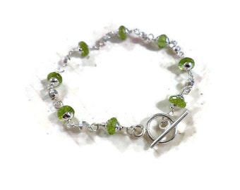 Green Bracelet - Peridot Gemstone Jewelry - August Birthstone - Wire Wrapped Jewellery - Dainty - Sterling Silver - Fashion