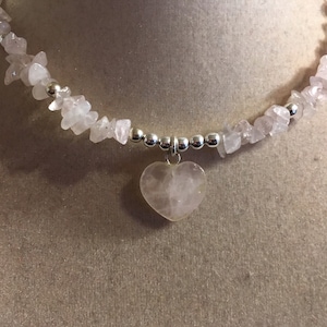 Pink Necklace - Rose Quartz Jewellery - Sterling Silver Jewelry - Heart Gemstone Pendant - Beaded