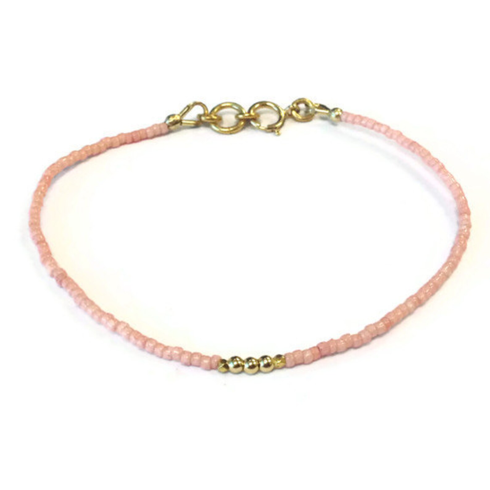 Light Pink Beaded Bracelet 24K Gold Vermeil Jewelry Thin Etsy