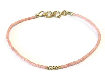 Light Pink Beaded Bracelet – 24K Gold Vermeil, Minimalist Jewelry