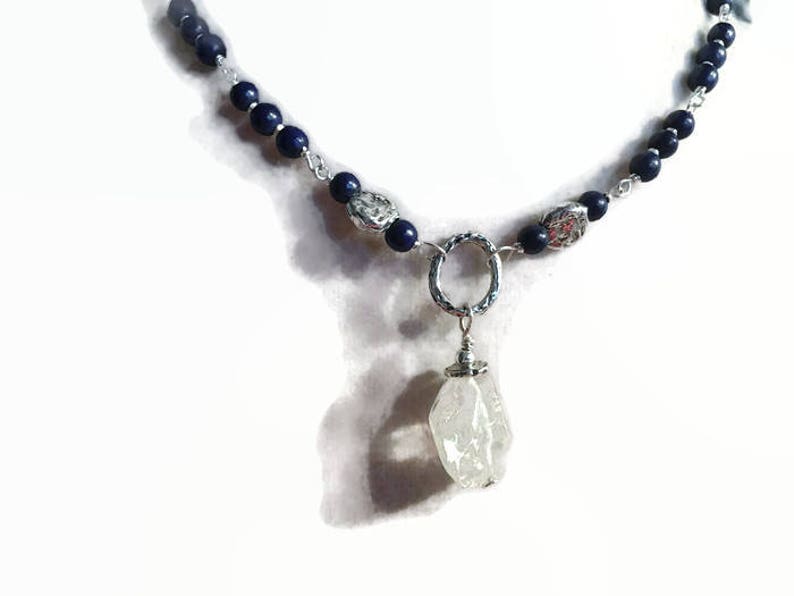 Navy Blue Necklace Howlite Jewelry Sterling Silver Jewellery Crystal Pendant Gemstone image 1