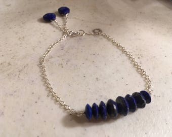 Lapis Bracelet - Navy Blue Jewelry - Gemstone Jewellery - Sterling Silver Chain - Dainty