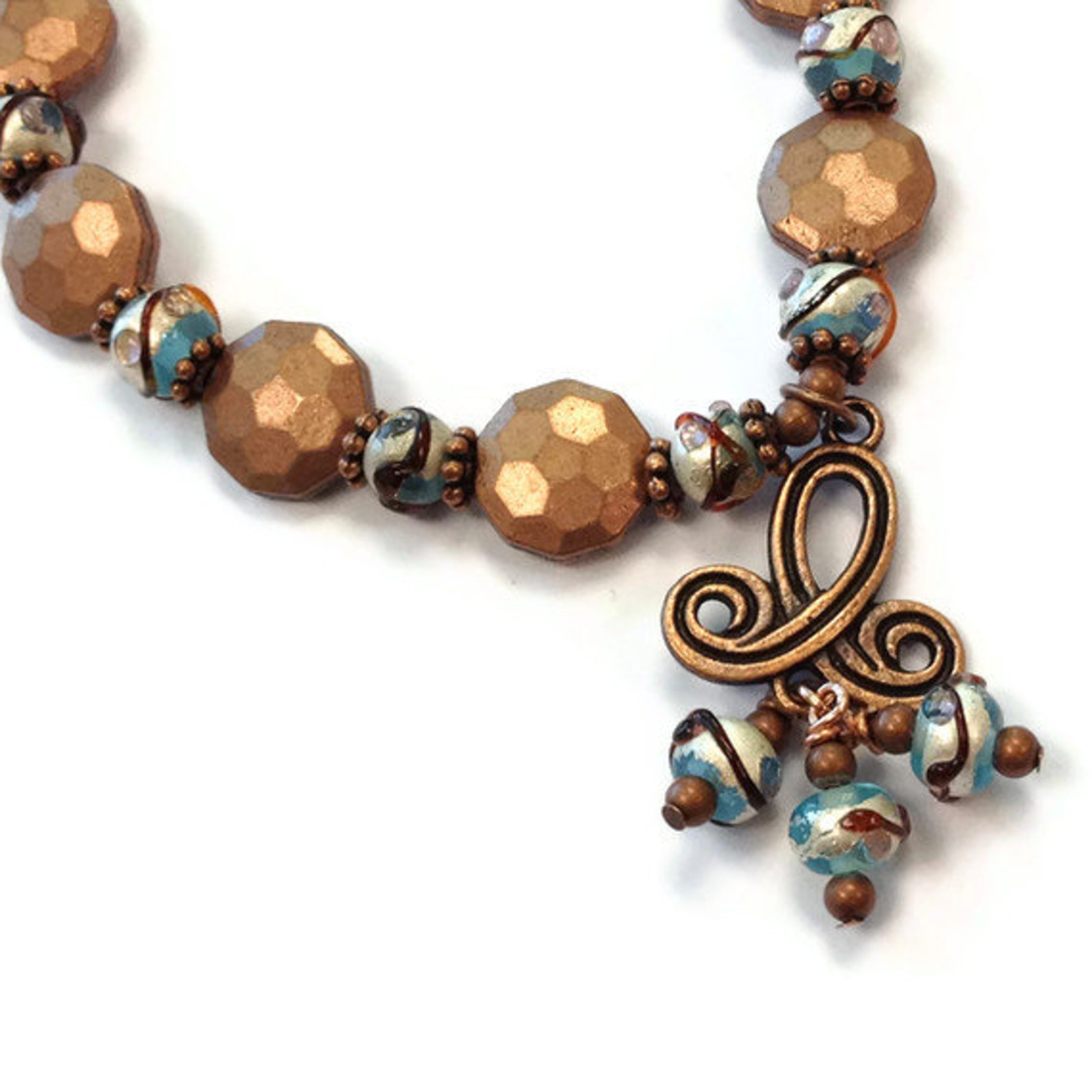 Copper Bracelet Trefoil Charm Jewelry Lampwork Glass Bead Etsy