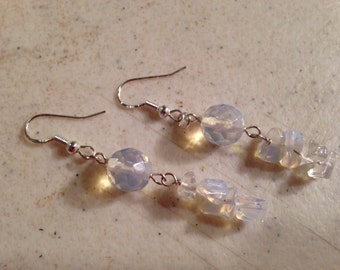 Pendientes de opalita - Joyería de plata de ley - Joyería de piedras preciosas iridiscentes - Moda - Luxe - Colgado