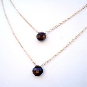 Smoky Quartz Necklaces Brown Jewelry Gold Jewellery Simple Dainty Everyday Layer Stack Gemstone Briolette N-168 image 1