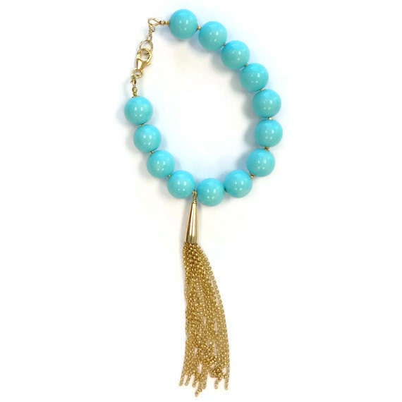 Turquoise Bracelet Gold Tassel Designer Inspired Jewelry Long Etsy
