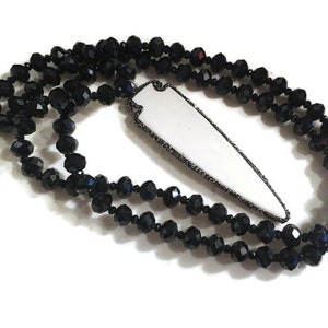 Black Necklace - Crystal Jewelry - Spike - Long - Jewellery - Bone Pendant - Chunky - Handmade - Gifts for Her - Beaded - Jewelrybycarmal