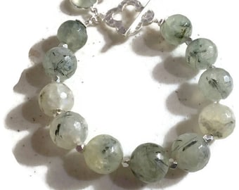 Bracelet Prehnite - Bracelet Vert - Bijoux Sterling Silver - Gemstone Jewelry - Charm - Chunky - Mode