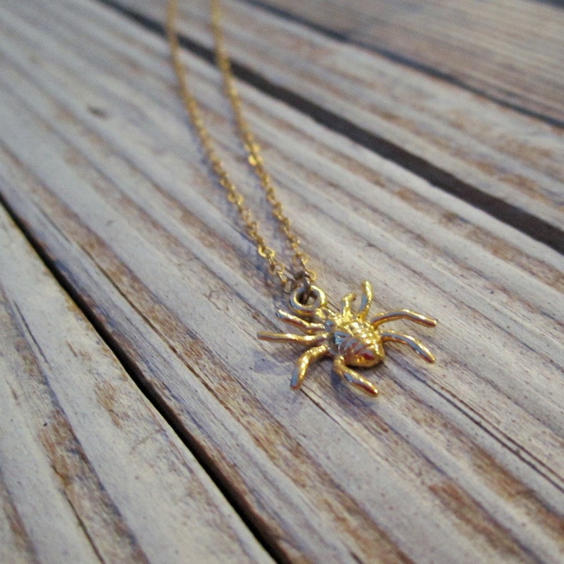 Spider Necklace Goth Steampunk Halloween Jewelry Gold Jewellery Vermeil Chain Pendant Charm Everyday Minimal Layer Insect N-TBM image 1