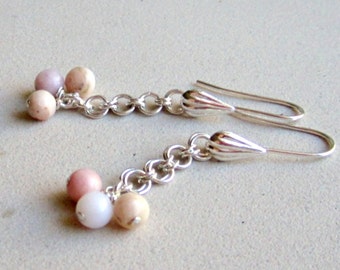 Pendientes de ópalo peruano rosa - Joyería de malla de plata esterlina