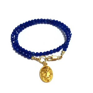 Cobalt Blue Bracelet Jade Gemstone Jewelry Wrap Jewellery Gold Anchor Charm Nautical Modern image 4