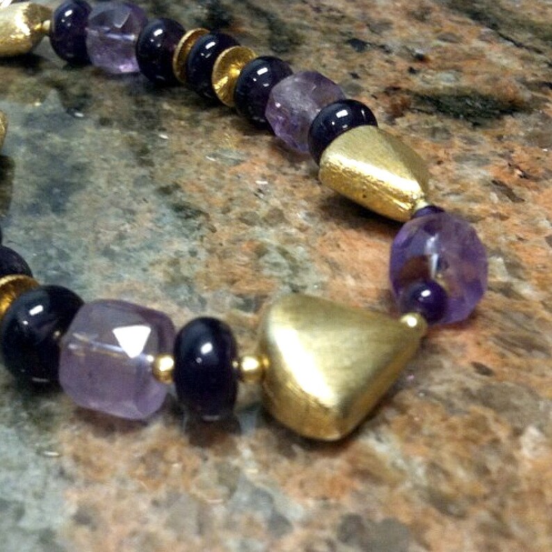 Amethyst Bracelet Purple February Birthstone Jewelry Yellow Gold Jewellery Fashion Modern Funky B-26 image 2