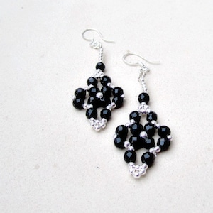 Black Onyx Beaded Earrings Sterling Silver Jewelry Gemstone Jewellery Handmade Ornamental Unique ER-58
