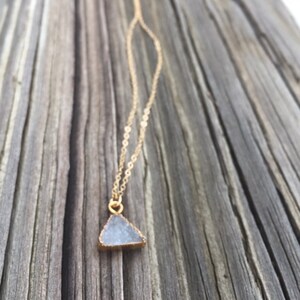 Druzy Necklace - Silver Gemstone Jewelry - Gold Chain Jewellery - Pendant - Triangle - Dainty