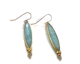 Amazonite Earrings - Blue Gemstone Jewelry - Gold Jewellery - Dangle - Pierced - Beaded - Handmade - Jewelrybycarmal - Gift