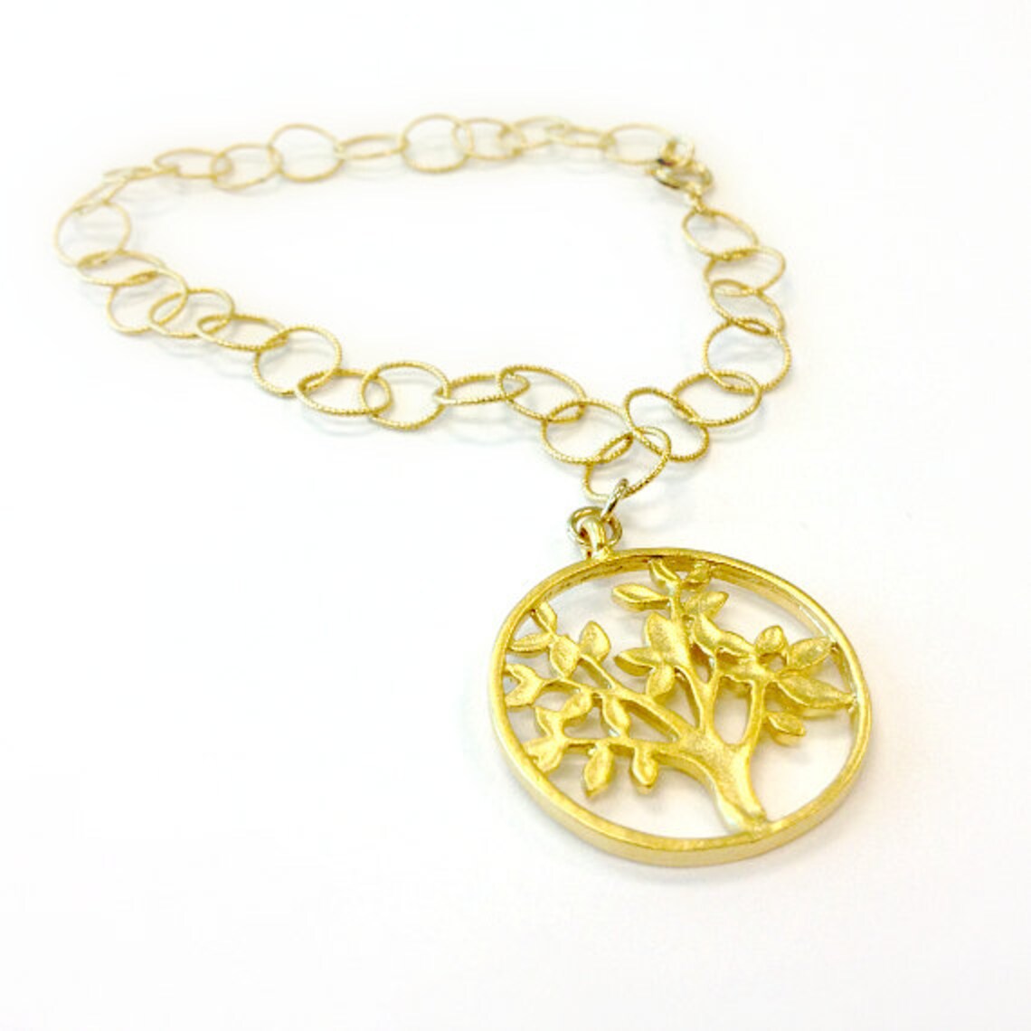 Gold Vermeil Bracelet Link Chain Jewelry Tree of Life Charm Etsy
