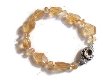 Citrine Bracelet - Yellow Jewelry - Sterling Silver Jewellery - Gemstone - Fashion - Beaded - Box Clasp