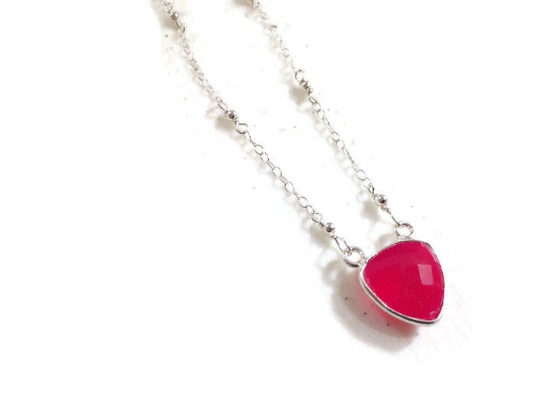 Hot Pink Necklace Chalcedony Gemstone Jewelry Sterling Silver Jewellery Pendant Drop Mixed Metal image 1