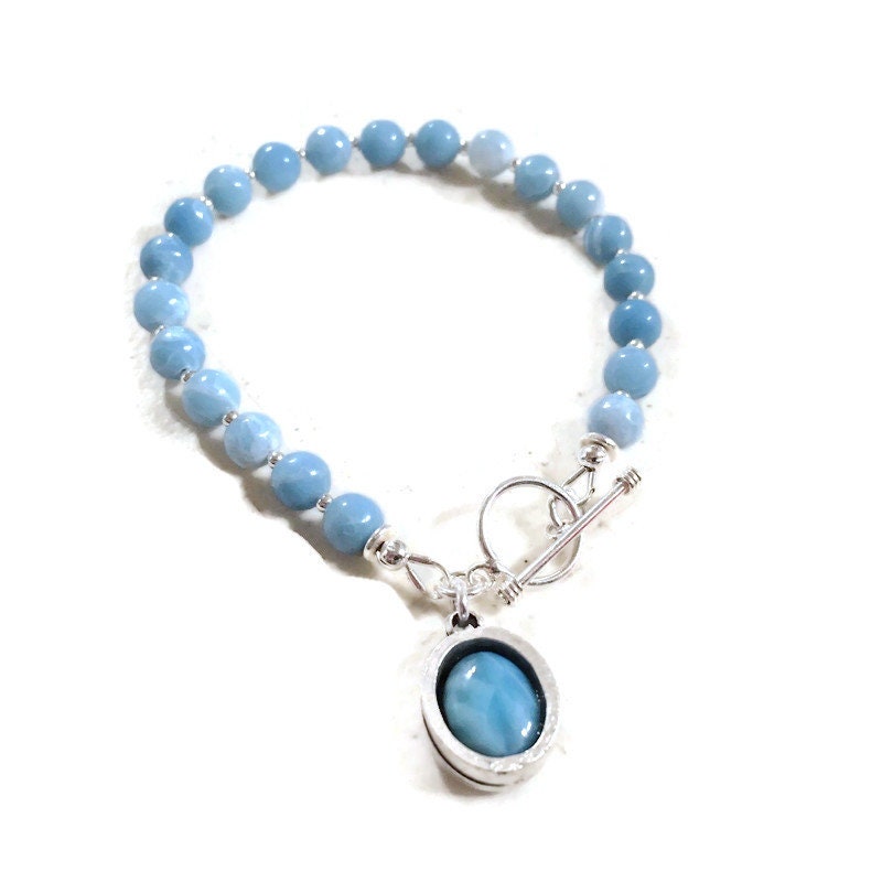 ラリマービーズブレスレット - スターリングシルバーチャーム、トグル